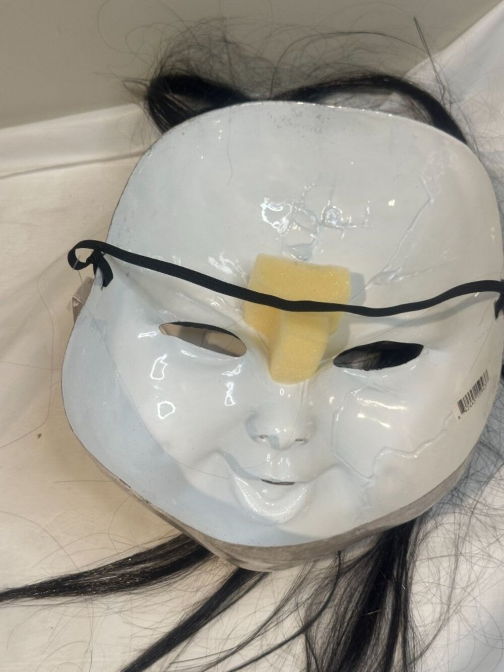 Creepy Cracked Doll Mask Black Hair Halloween Costume Parties Large adult - Picture 2 of 2